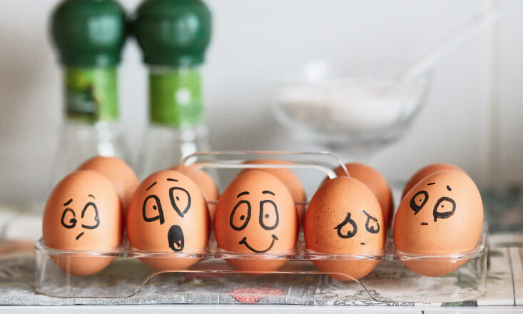 Eggs with different faces drew on