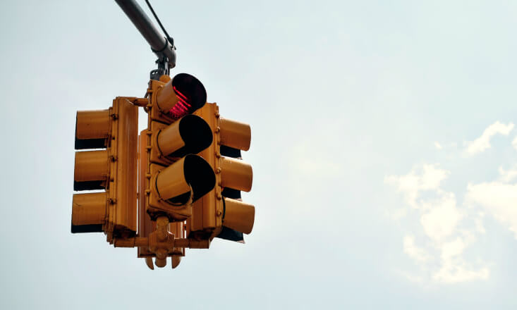 Street lights with red light on