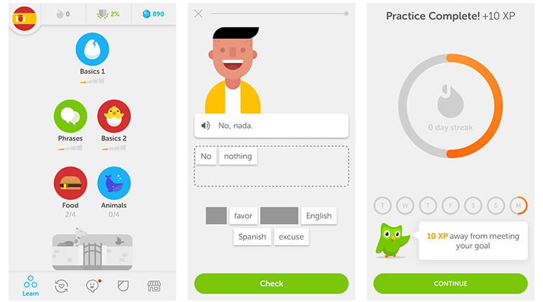 Duolingo app with gamified learning process