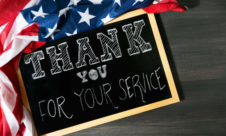 Thank You for Your Service Board Sign with the flag of the USA