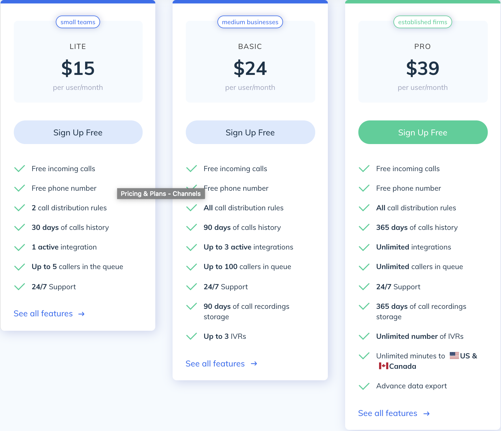 Channels 3-tier pricing plan
