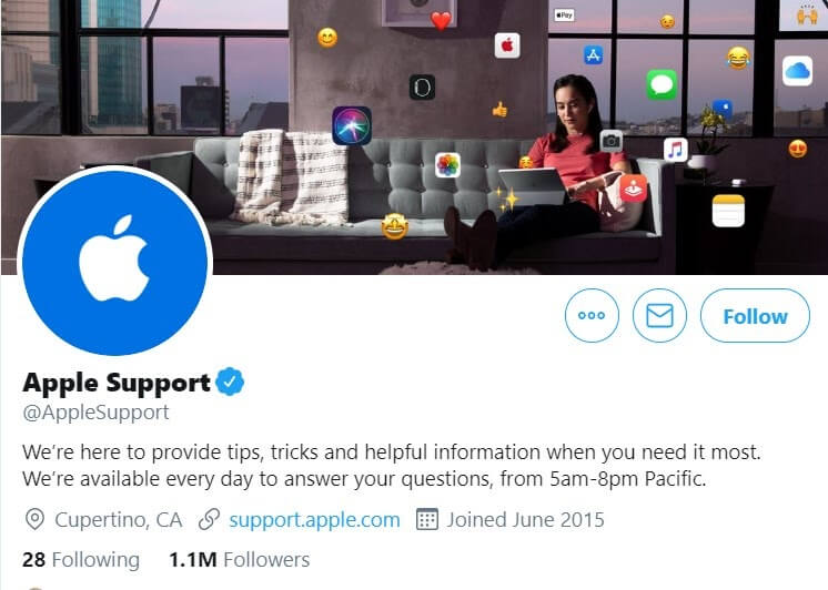 Apple support account on Twitter
