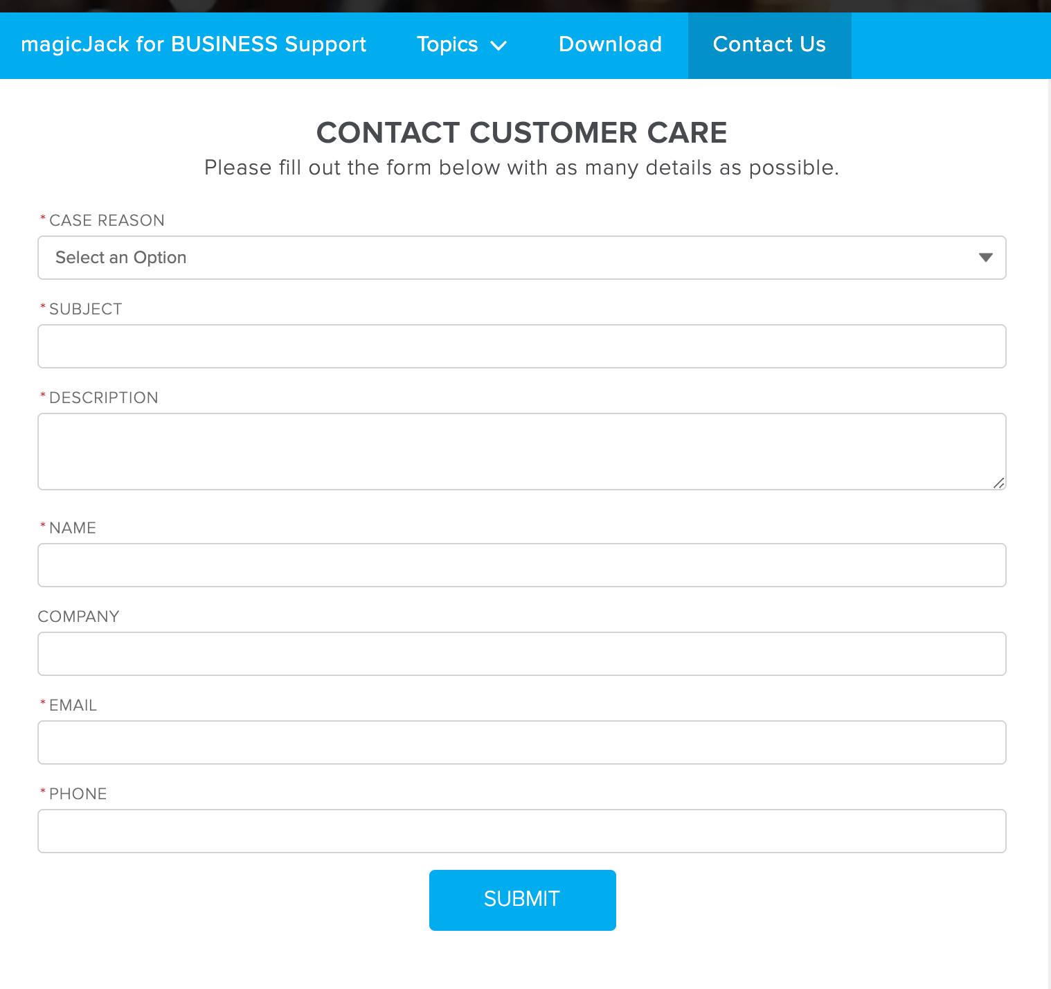 MagicJack's lengthy contact form